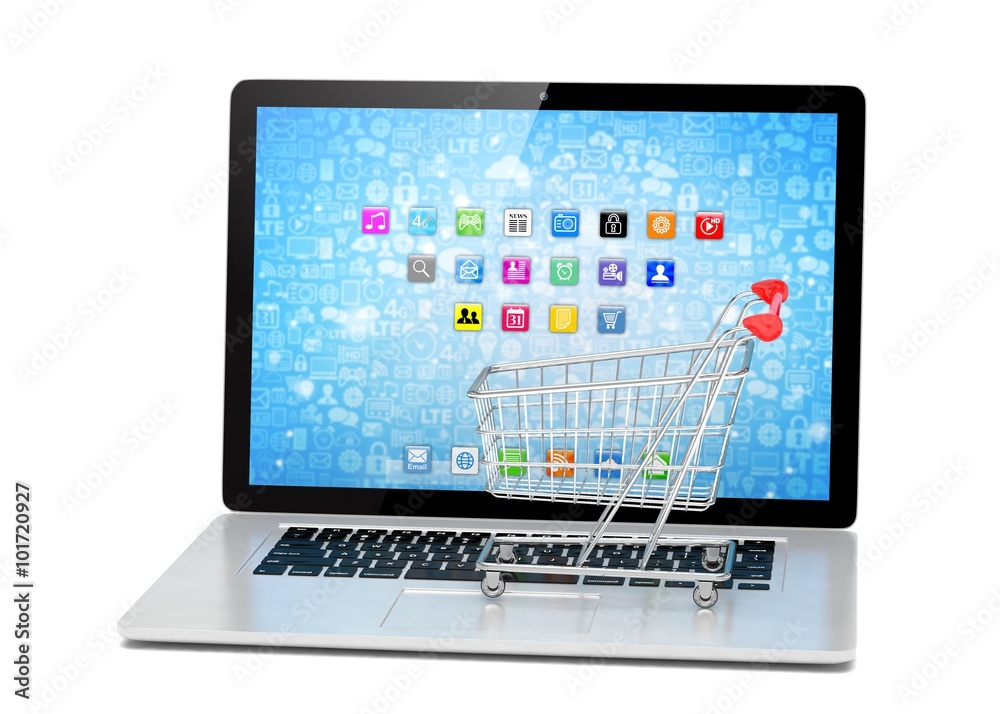 Shopping cart on laptop. Shopping cart on laptop.