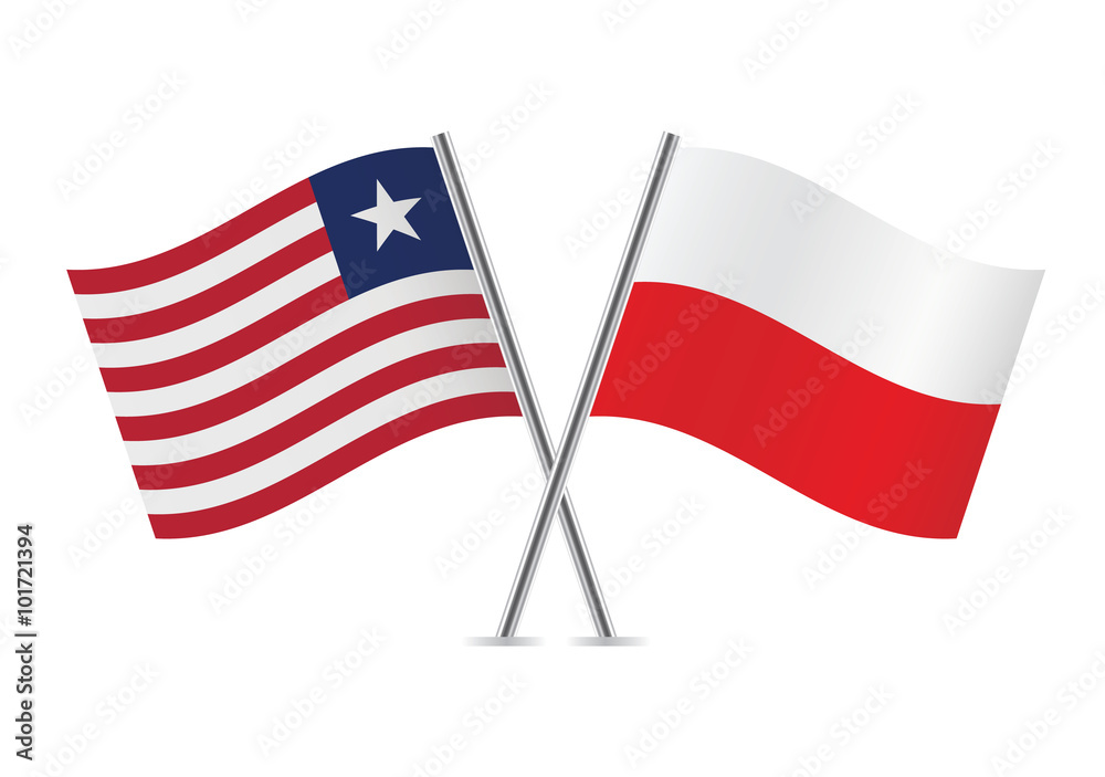 Liberian and Polish flags. Vector illustration.