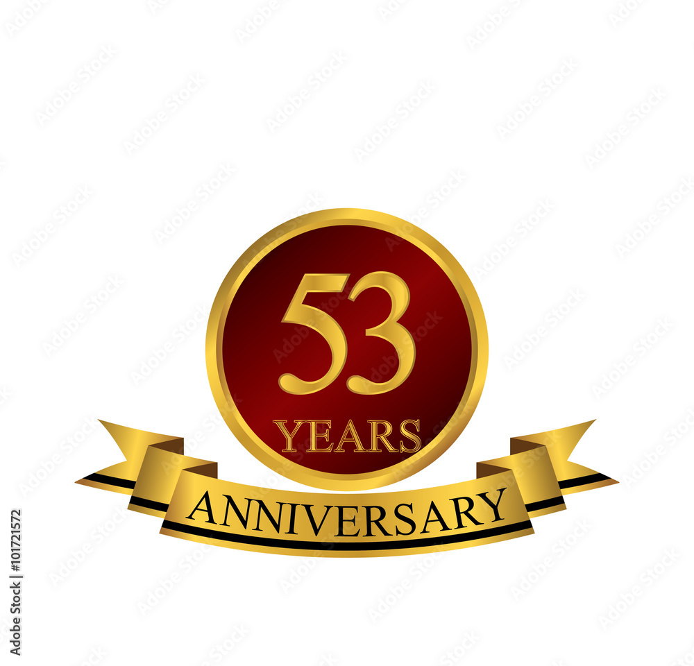 53 anniversary with red golden ring and ribbon