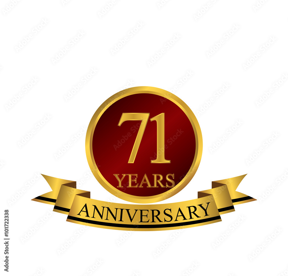 71 anniversary with red golden ring and ribbon 71 anniversary with red golden ring and ribbon