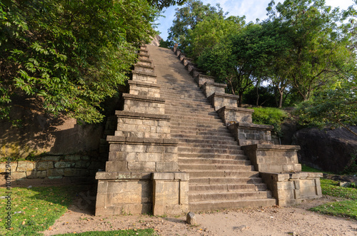 Yapahuwa An ancient fortress and capital built in the early 13th century. Rock carvings flank the long steep staircase to the top of the rock. Yapahuwa is a rock rising to a height of 90m.