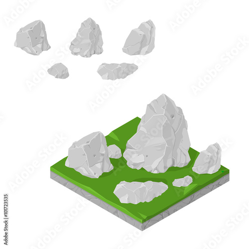 Isometric rock collection.
Isometric single rocks or on land.
