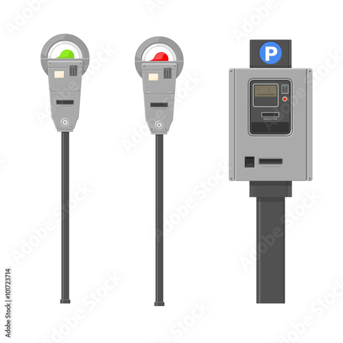 vector illustration of city parking meters.
Old and new coin operated urban parking meters.