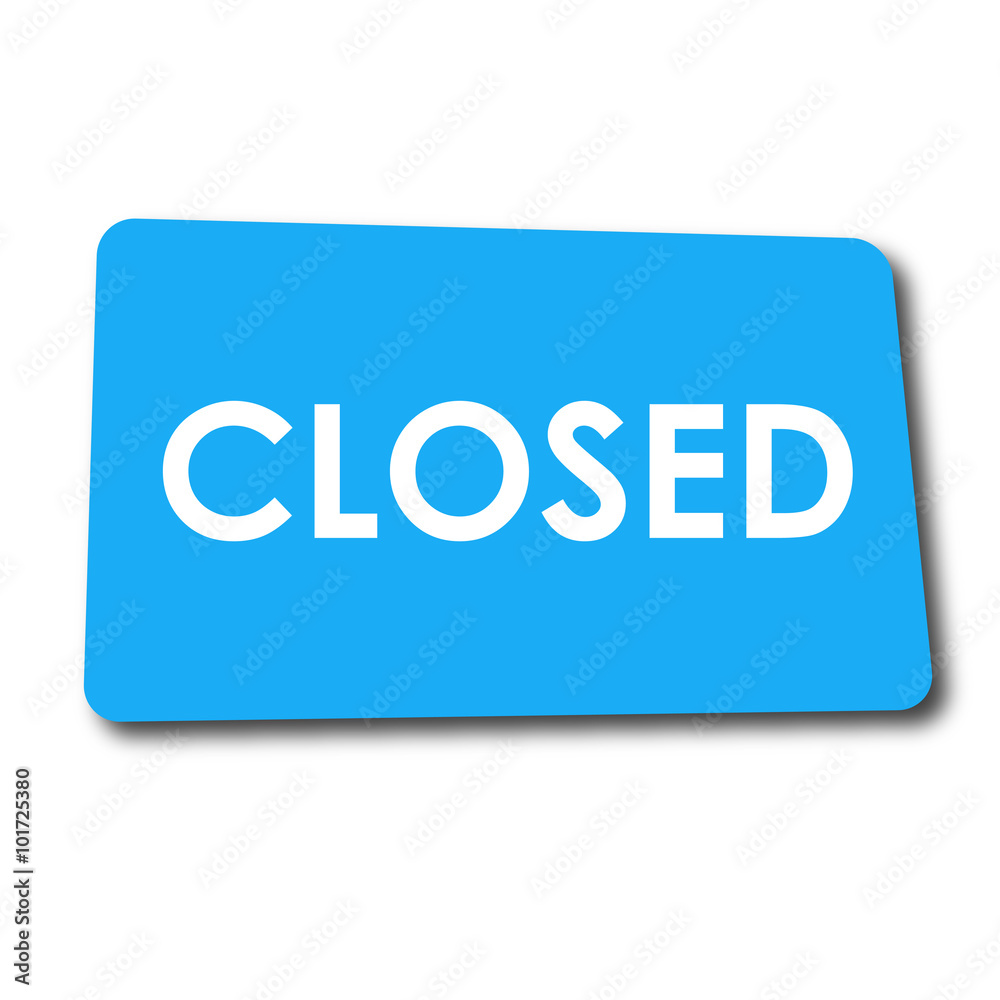 Icono plano CLOSED en rectangulo azul con sombra Icono plano CLOSED en rectangulo azul con sombra