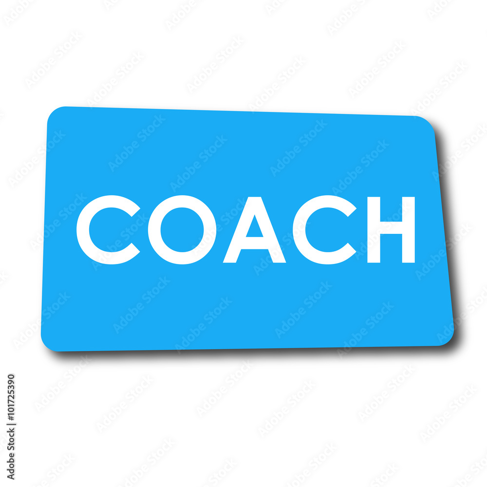 Icono plano COACH en rectangulo azul con sombra Icono plano COACH en rectangulo azul con sombra