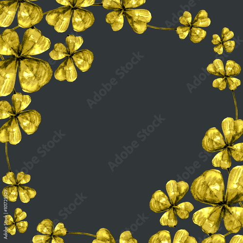 Black background with golden clover and free space for your text