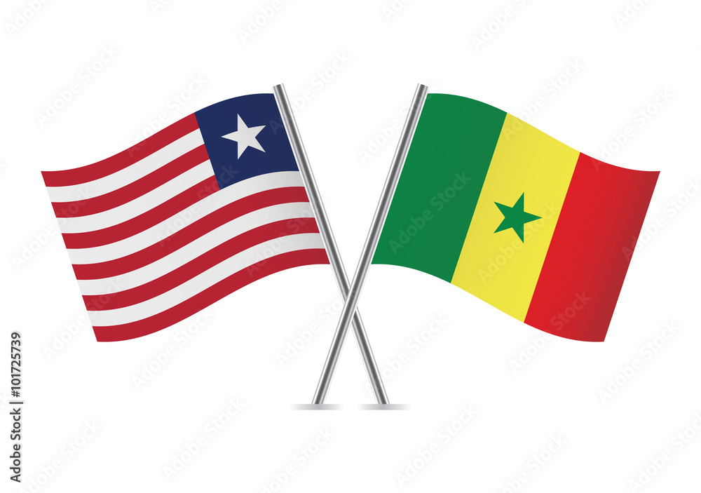 Liberian flags and Senegalese. Vector illustration. Liberian flags and Senegalese. Vector illustration.