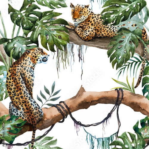 Watercolor vector leopard pattern