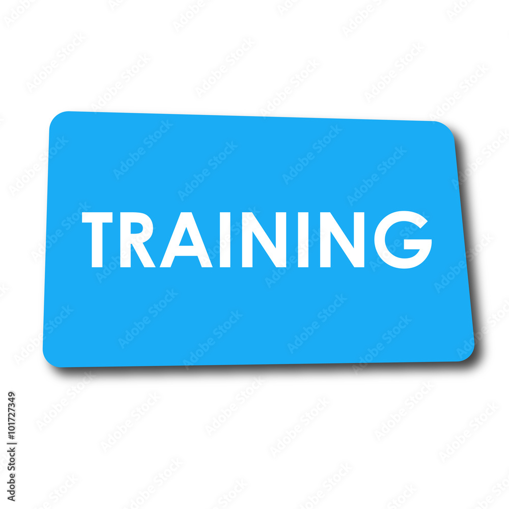 Icono plano TRAINING en rectangulo azul con sombra Icono plano TRAINING en rectangulo azul con sombra