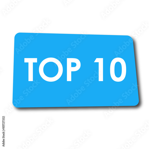 Icono plano TOP 10 en rectangulo azul con sombra