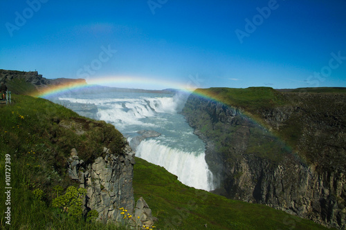 Icelandic waterfall with rainbow