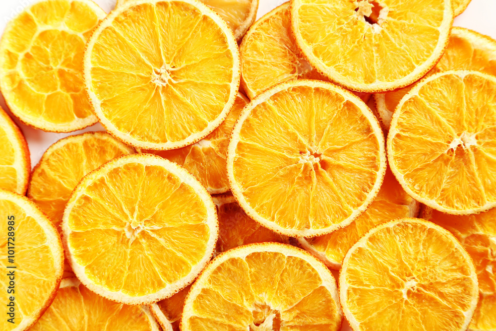 Dried orange slices background, close up Dried orange slices background, close up