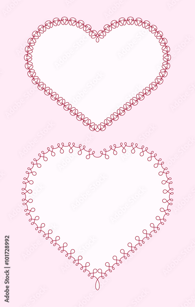 Pair of calligraphic outlined  heart-shape frames with full edit