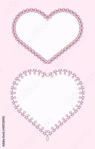 Pair of calligraphic outlined  heart-shape frames with full edit