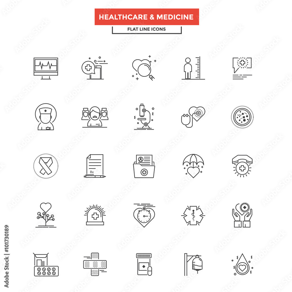 Flat Line Color Icons- Healthcare and Medicine
