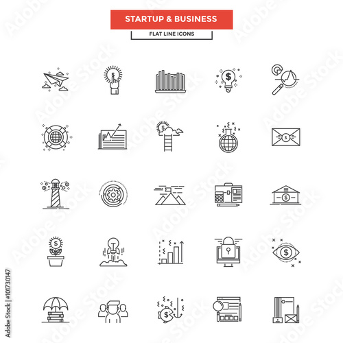 Flat Line  Icons- Business and Startup