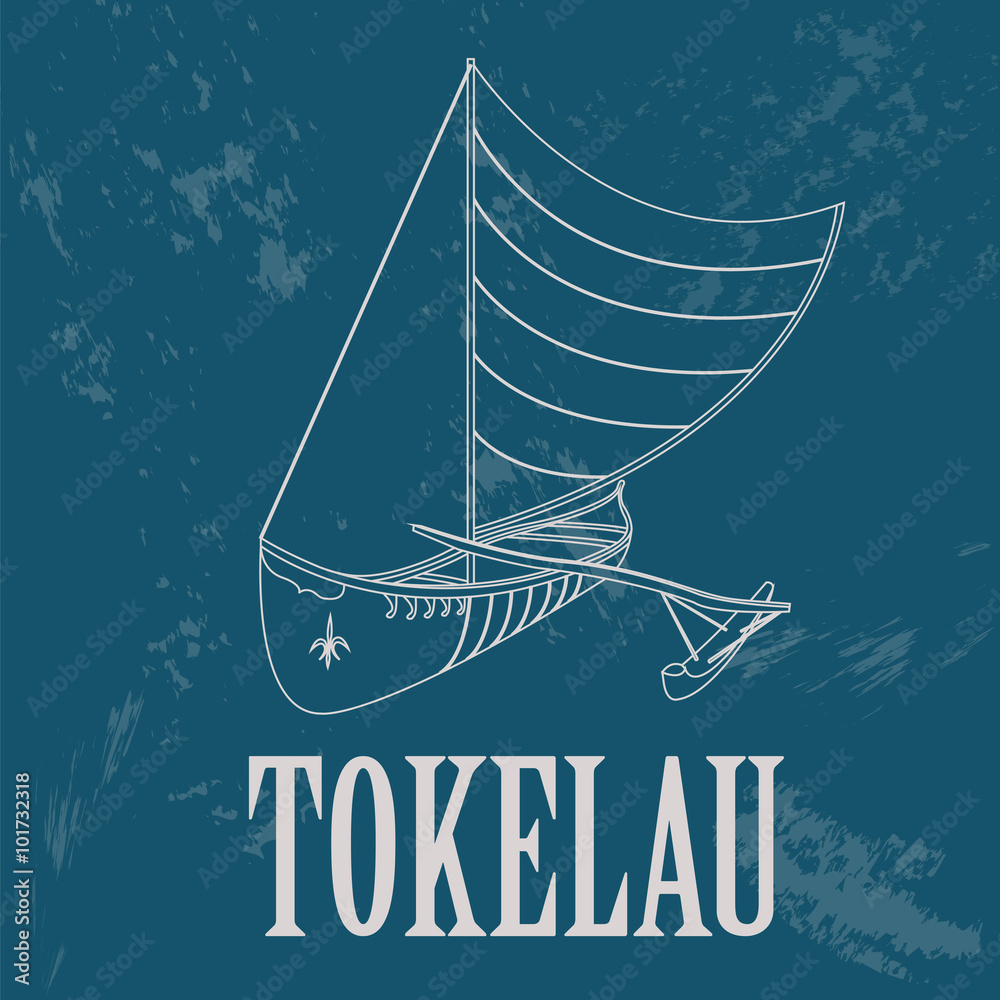 Fotografie Tokelau. Polynesian canoeing. Retro styled image. Vector illustr