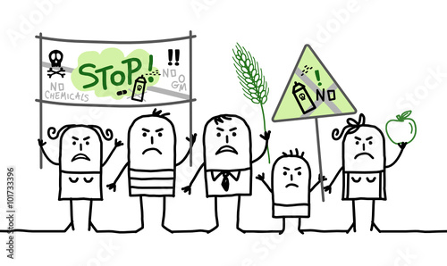 cartoon group of people protesting against toxic agriculture industry