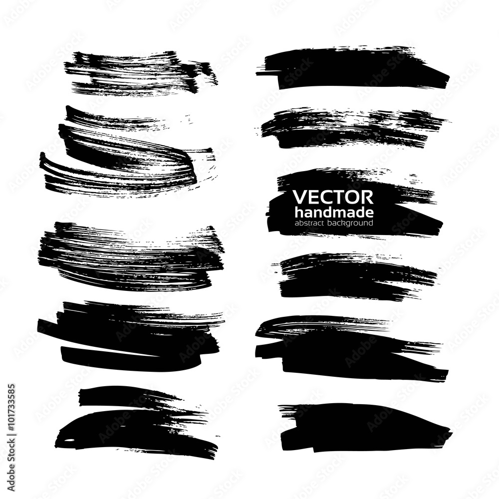 Big set vector drawing a clear black smears thick black ink on w