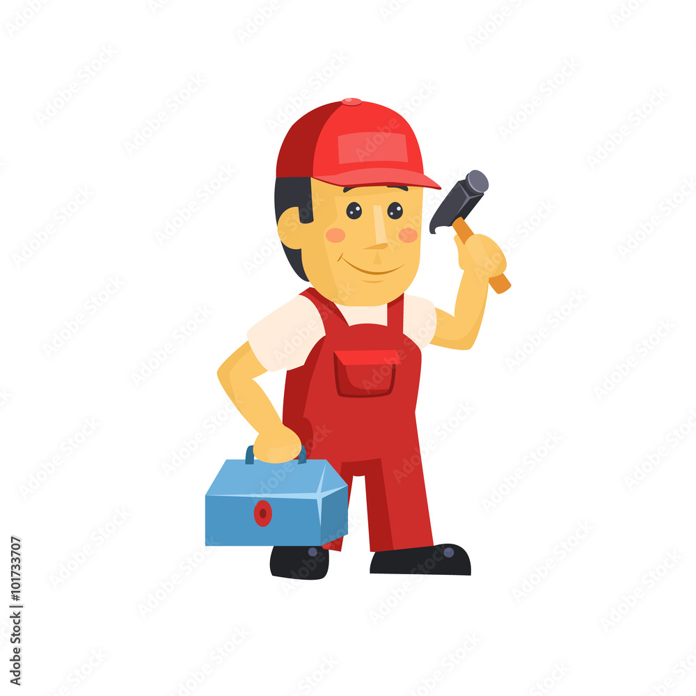 Friendly construction worker man with tools, vector Friendly construction worker man with tools, vector