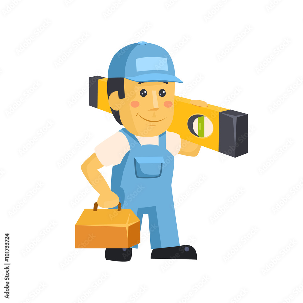 Friendly builder worker man with tools