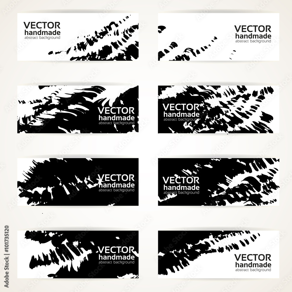 Set of abstract black vector handdrawn by brush banners