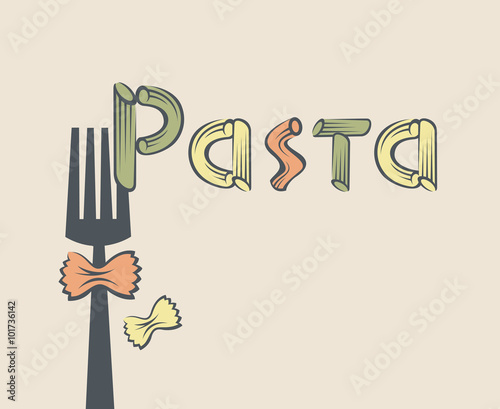 illustration of fork with pasta as text