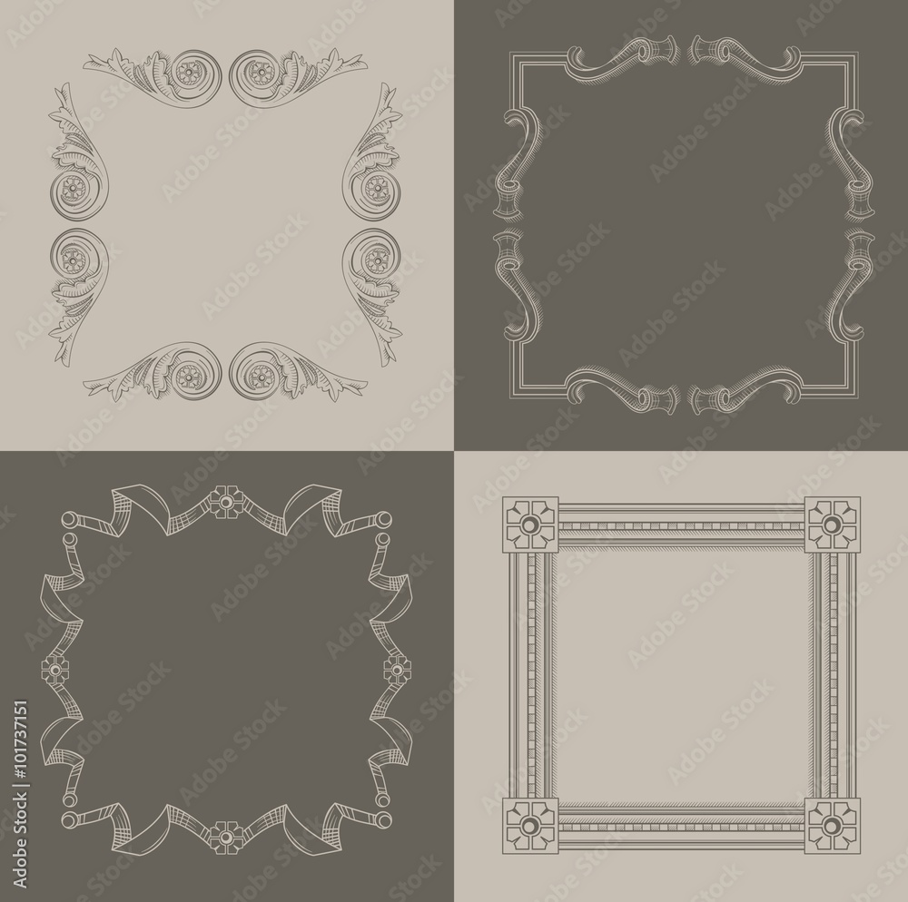 Vignettes in vector 4. Classical frames, vignettes in the art of engraving.