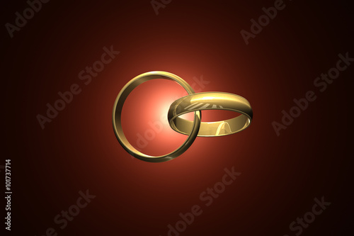 Together forever. Two wedding ring on a dark art background. 3D-image. 
