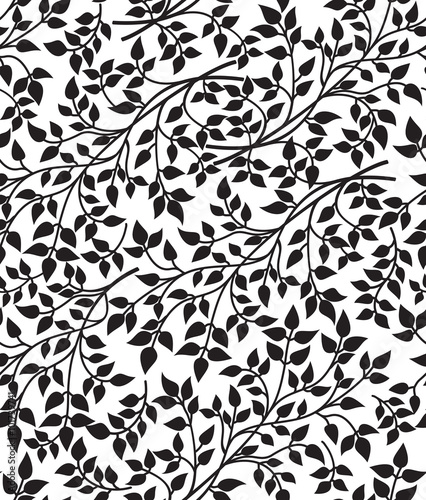 Vector black and white seamless pattern with sprigs