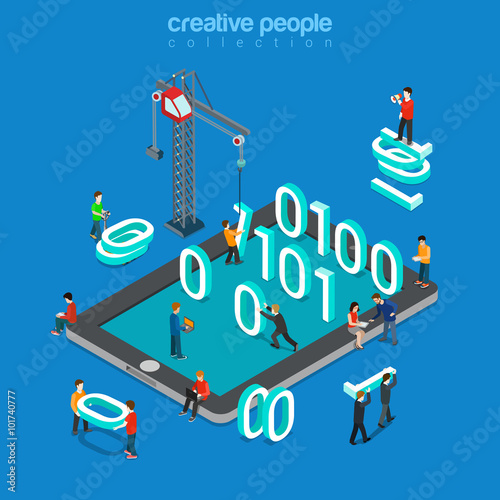 Binary data zero one code programming flat isometric vector 3d