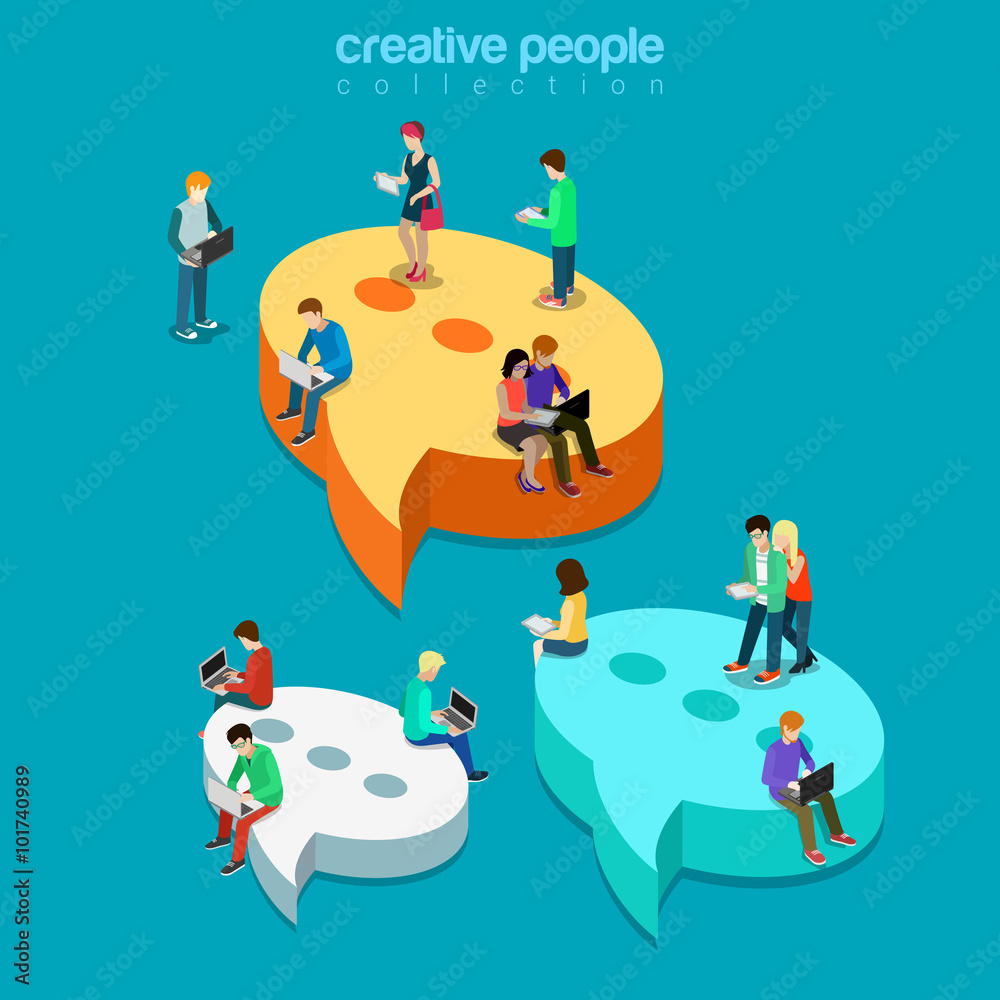 Naklejka premium Chat messaging message bubbles flat isometric vector 3d