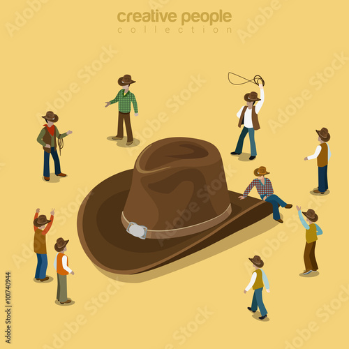 Country cowboy style wearing hat flat isometric vector 3d