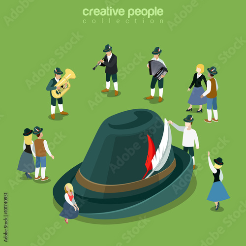 Tyrolean Alpine Bavarian hat traditional flat isometric vector