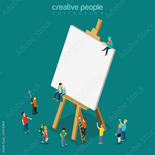 Easel and painter art flat isometric vector 3d