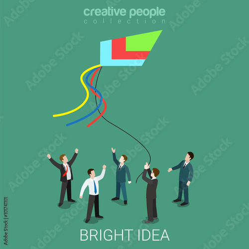 Bright idea kite running business flat isometric vector 3d