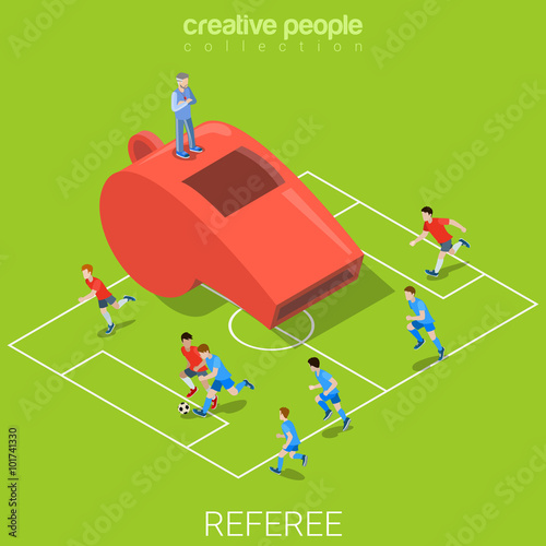 Referee whistle soccer football flat isometric vector 3d