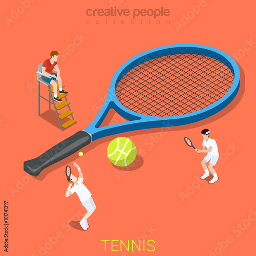 Tennis racquet racket players match flat isometric vector 3d