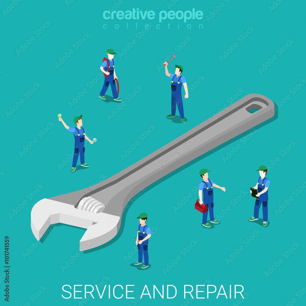 Wrench repair service flat isometric vector 3d Wrench repair service flat isometric vector 3d