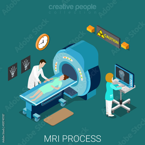MRI process medical hospital tomography flat isometric vector 3d