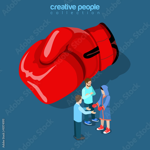 Boxing sports referee glove flat 3d isometric vector