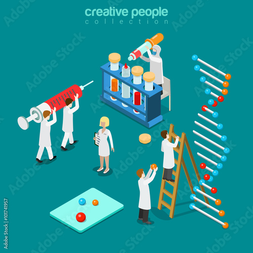 Gene engineering chemical pharmaceutics flat isometric vector 3d