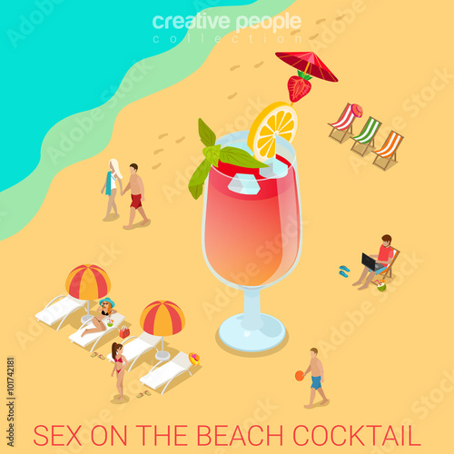 Sex on the beach cocktail glass flat 3d isometric vector