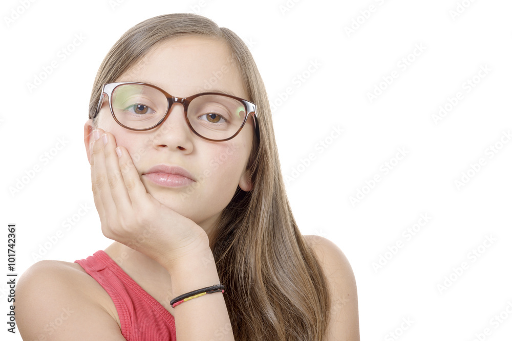 Beautiful little girl with glasses isolated on white background Beautiful little girl with glasses isolated on white background
