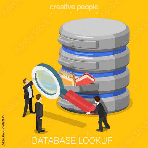 Database information lookup search data server flat 3d vector