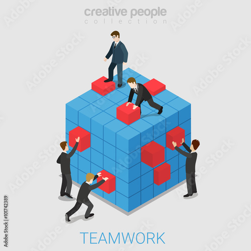 Teamwork project collaboration flat 3d isometric vector