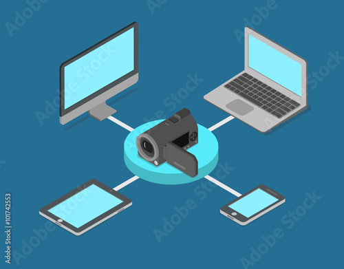 Video streaming online internet media flat 3d isometric vector