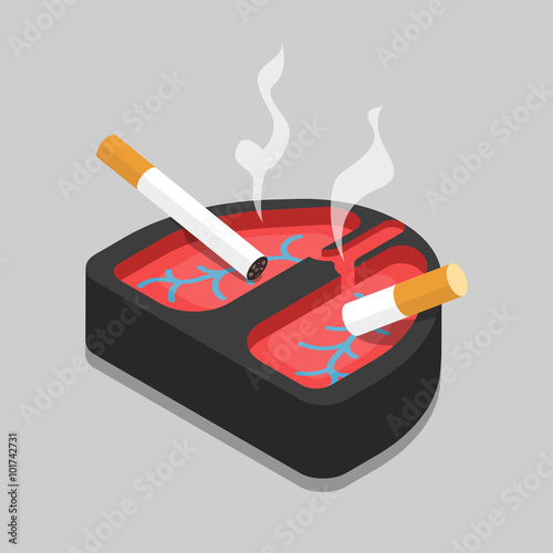 Bad habit lungs ashtray smoking flat isometric vector 3d