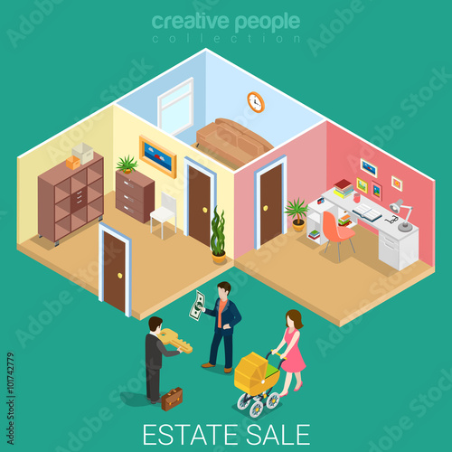 New family accomodation sold real estate flat 3d isometric