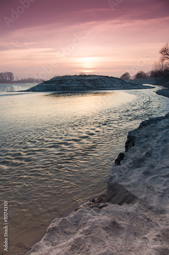 spectacular lights of the sunset on the river